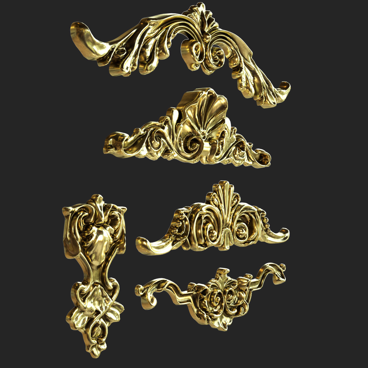 orgament set of gold ornaments 3D model_1