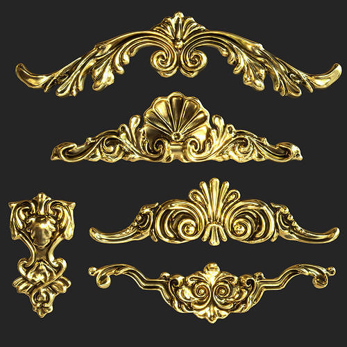 orgament set of gold ornaments 3D model