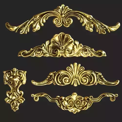orgament set of gold ornaments