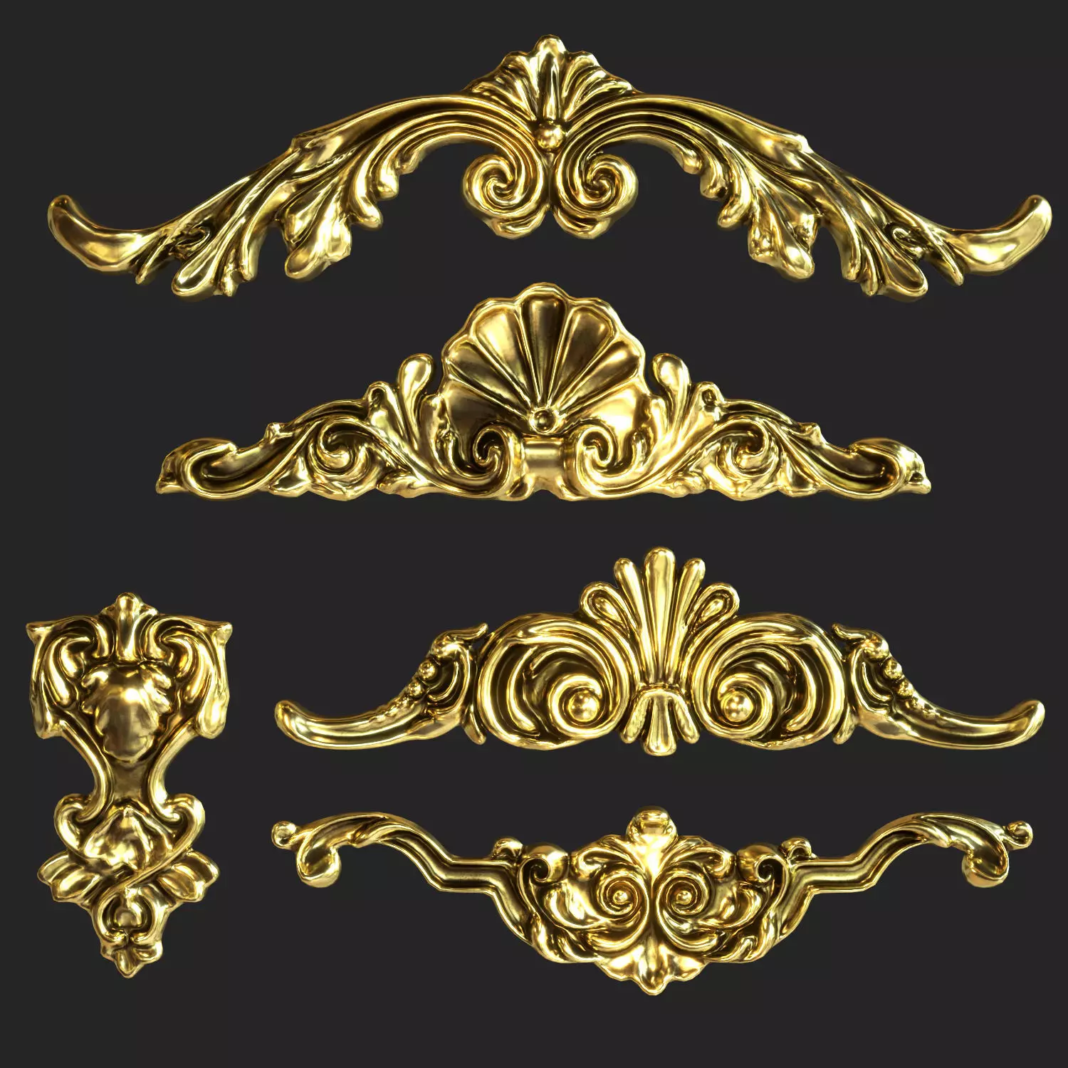 orgament set of gold ornaments 3D model_0
