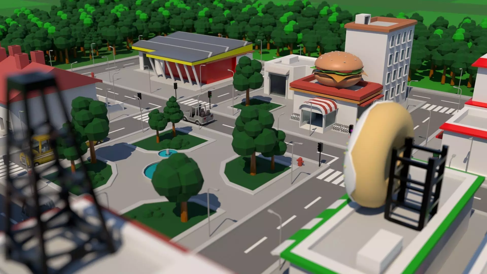 MiniCity city with buildings and trees Low-poly 3D model