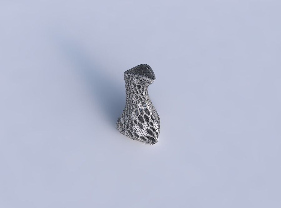 Vase puffy bent triangle with dense organic lattice 3D print model_6