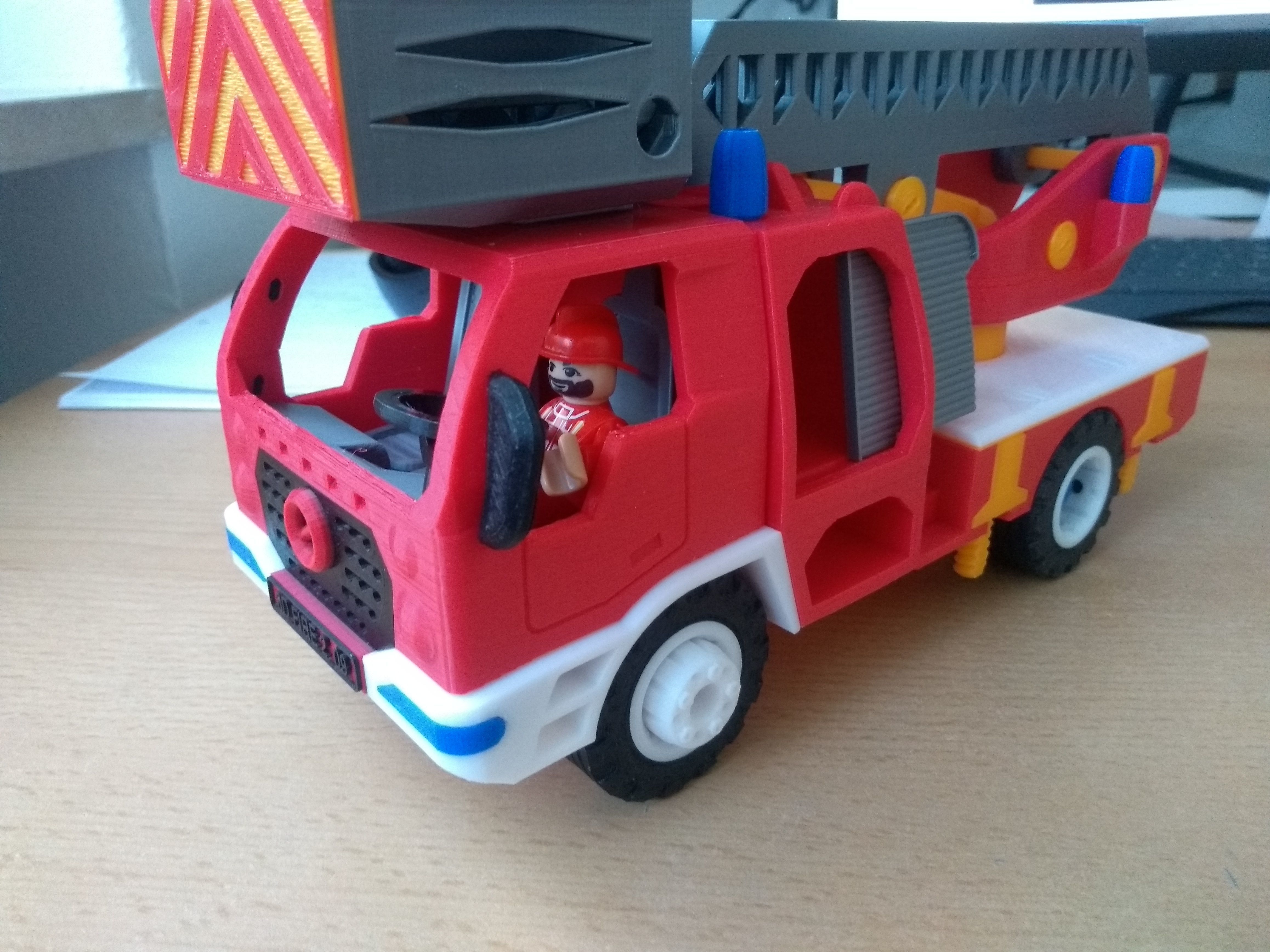 Long fire truck with ladder toy fully 3D printable 3D print model_6