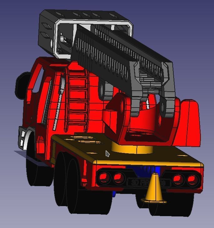 Long fire truck with ladder toy fully 3D printable 3D print model_4