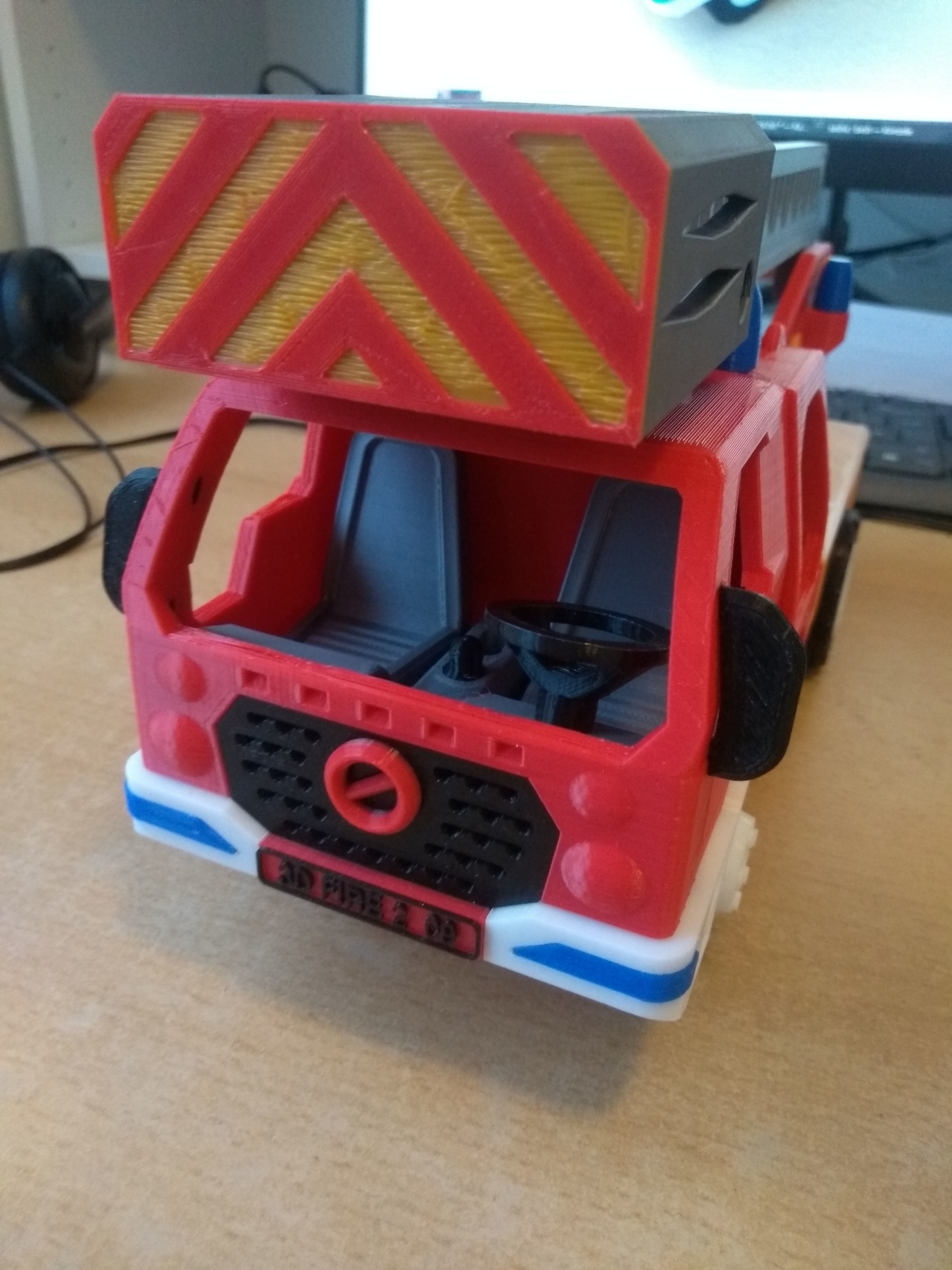 Long fire truck with ladder toy fully 3D printable 3D print model_16