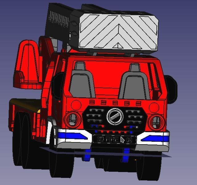 Long fire truck with ladder toy fully 3D printable 3D print model_3