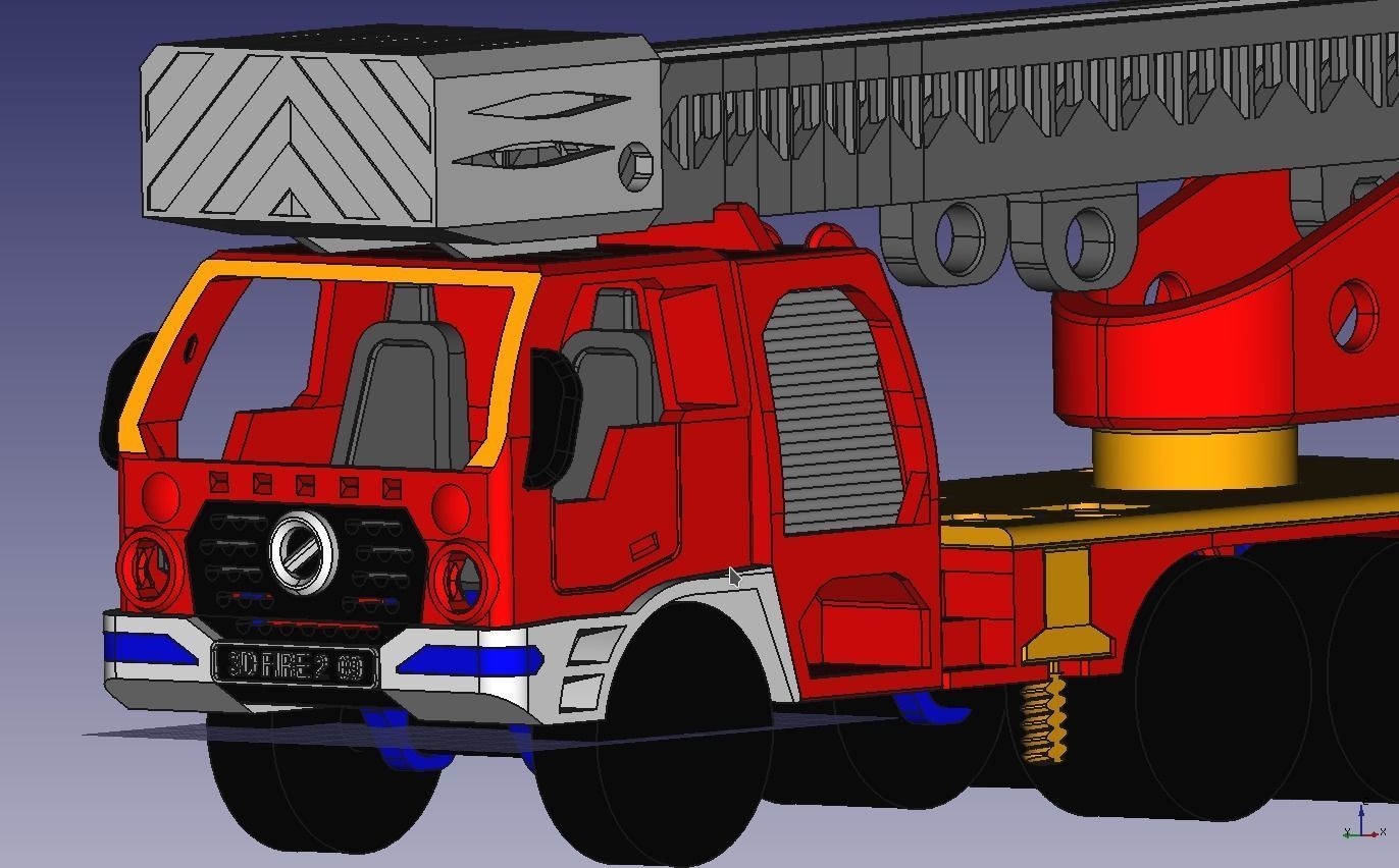 Long fire truck with ladder toy fully 3D printable 3D print model_1