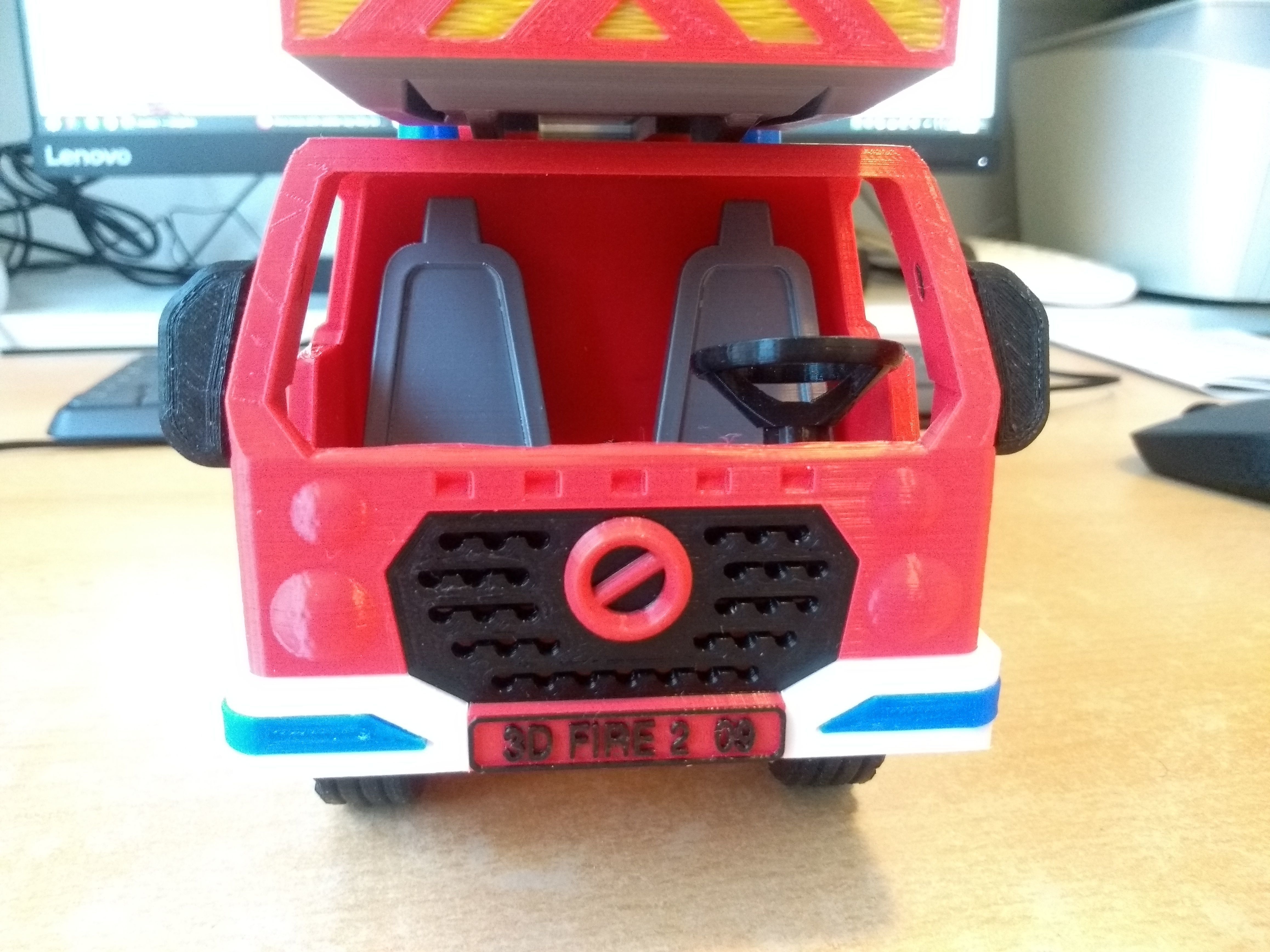 Long fire truck with ladder toy fully 3D printable 3D print model_17
