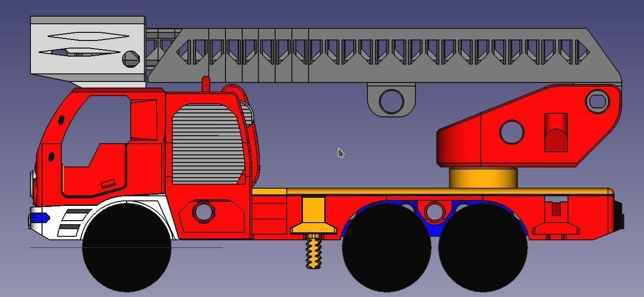 Long fire truck with ladder toy fully 3D printable 3D print model_2