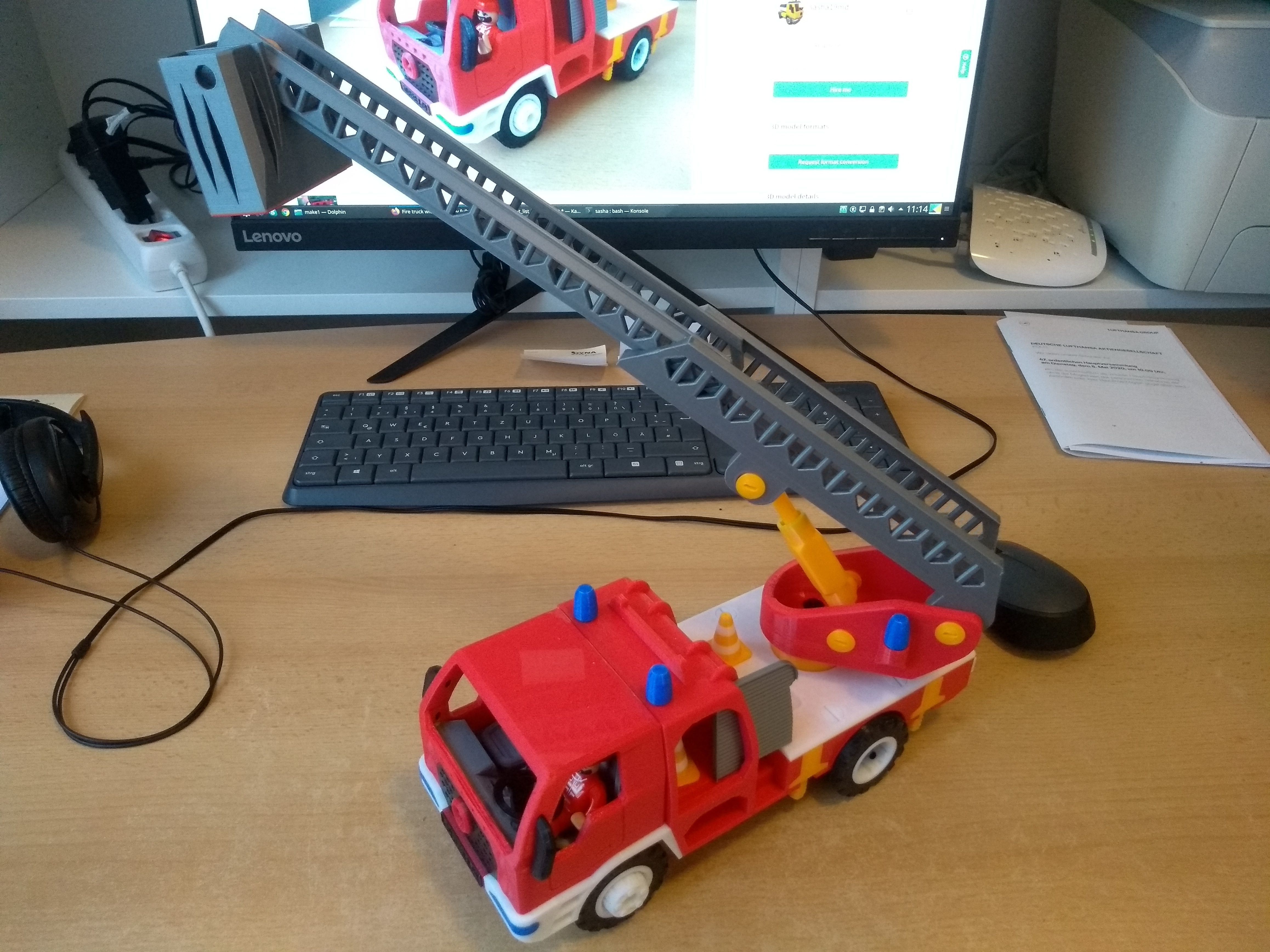 Long fire truck with ladder toy fully 3D printable 3D print model_9
