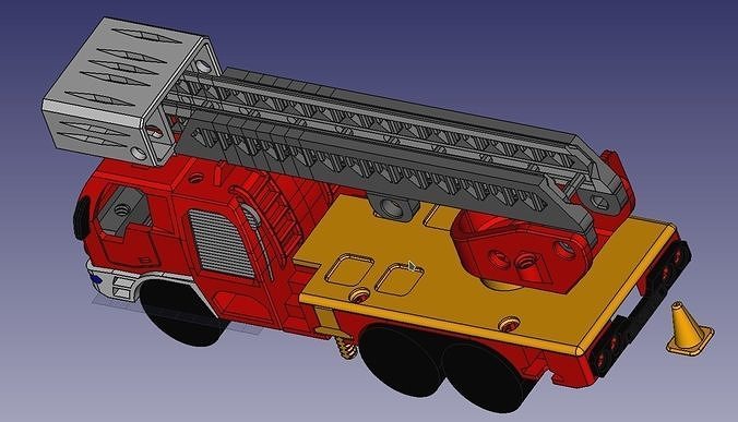 Long fire truck with ladder toy fully 3D printable 3D print model