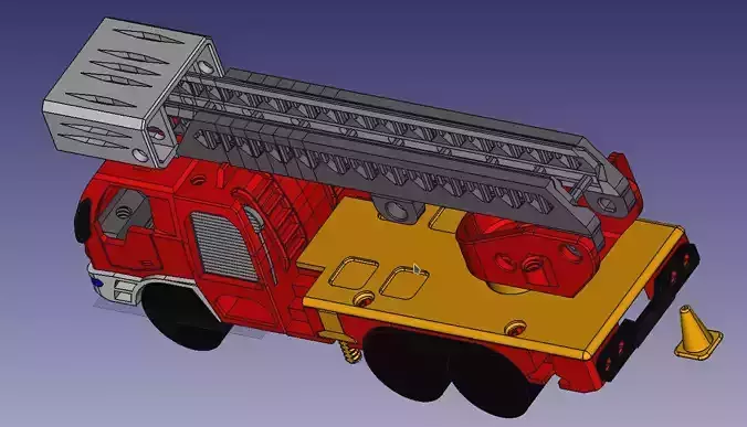 Long fire truck with ladder toy fully 3D printable 3D print model Long fire truck with ladder toy fully 3D printable 3D print model