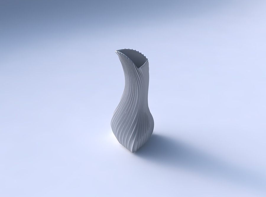 Vase puffy bent triangle with wavy extruded lines 4 3D print model_3