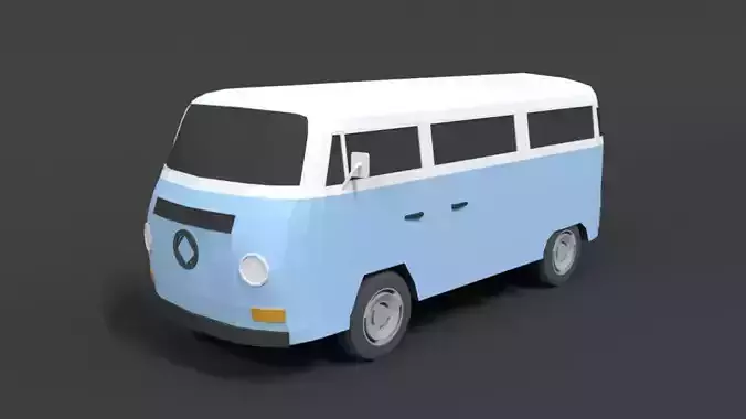 Low Poly Cartoon Retro Van