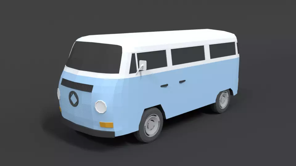 Low Poly Cartoon Retro Van Low-poly 3D model