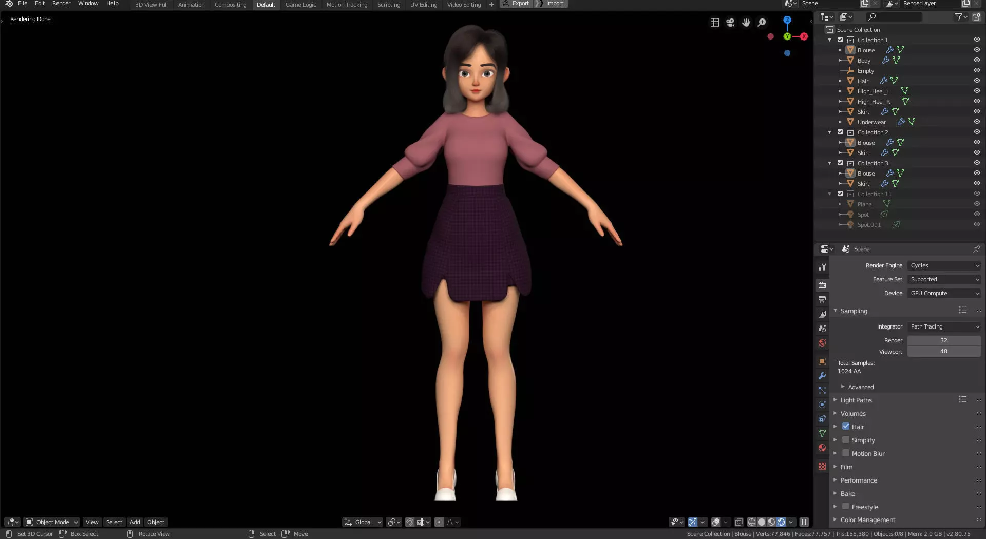 Amy Girl Stylized Character No 4 for Blender Cycles and Eevee 3D model