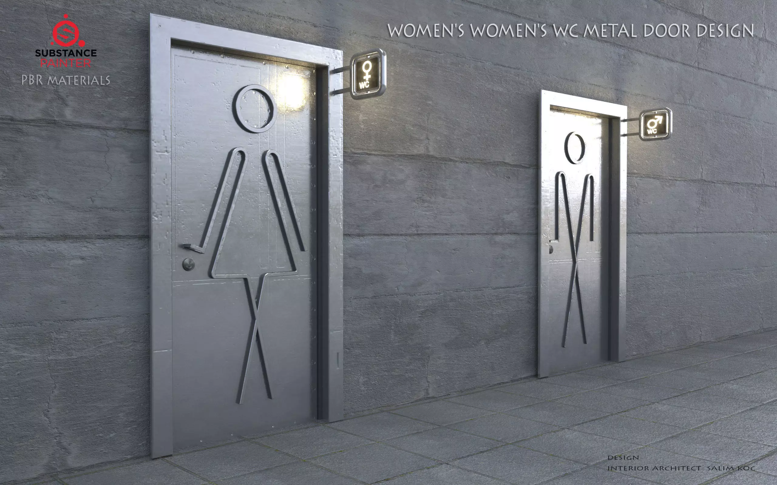    DOOR   WOMEN  and MEN  WC METAL DOOR DESIGN Low-poly 3D model_0