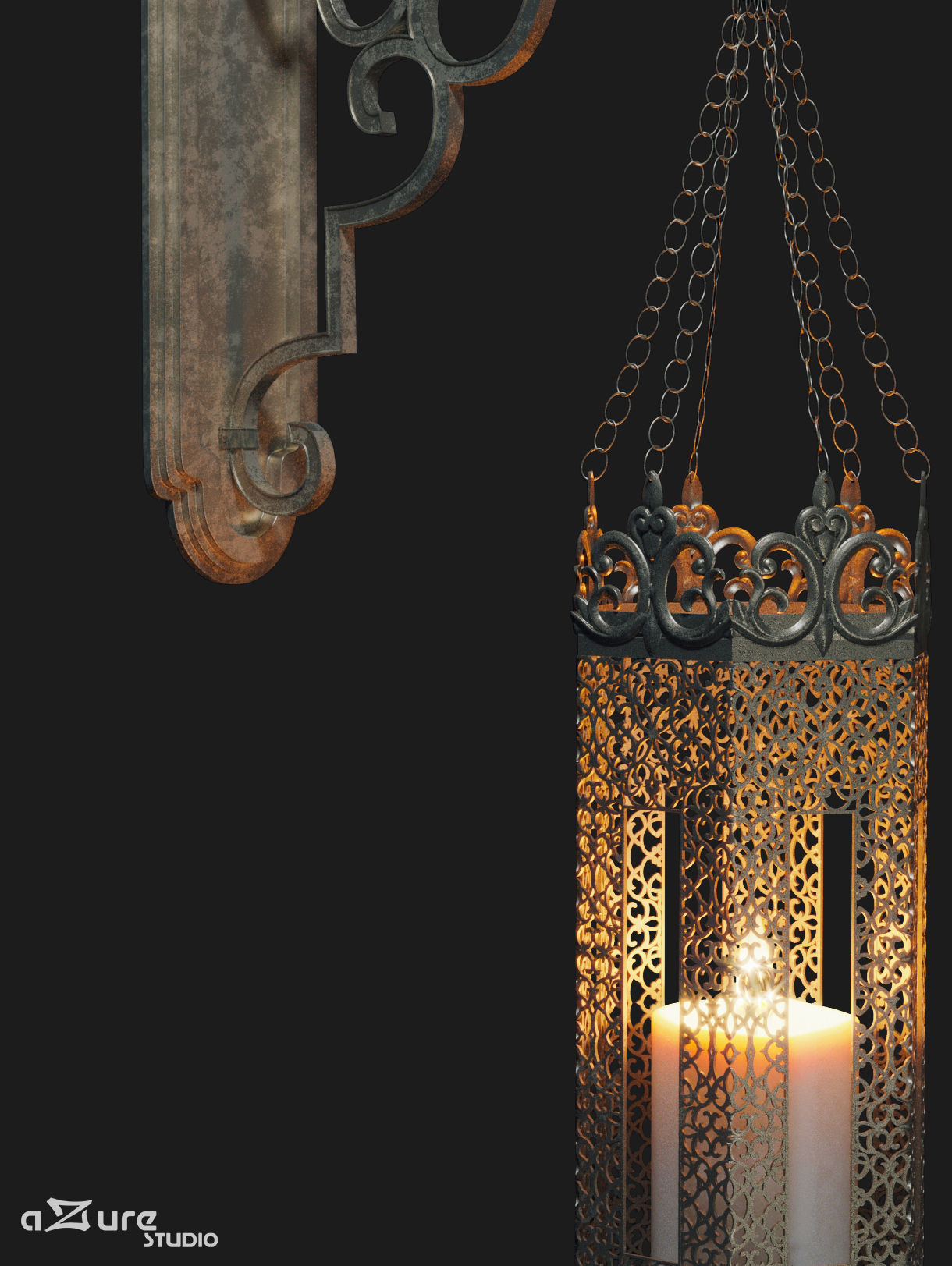 azure wall antique light 02 3D model_4