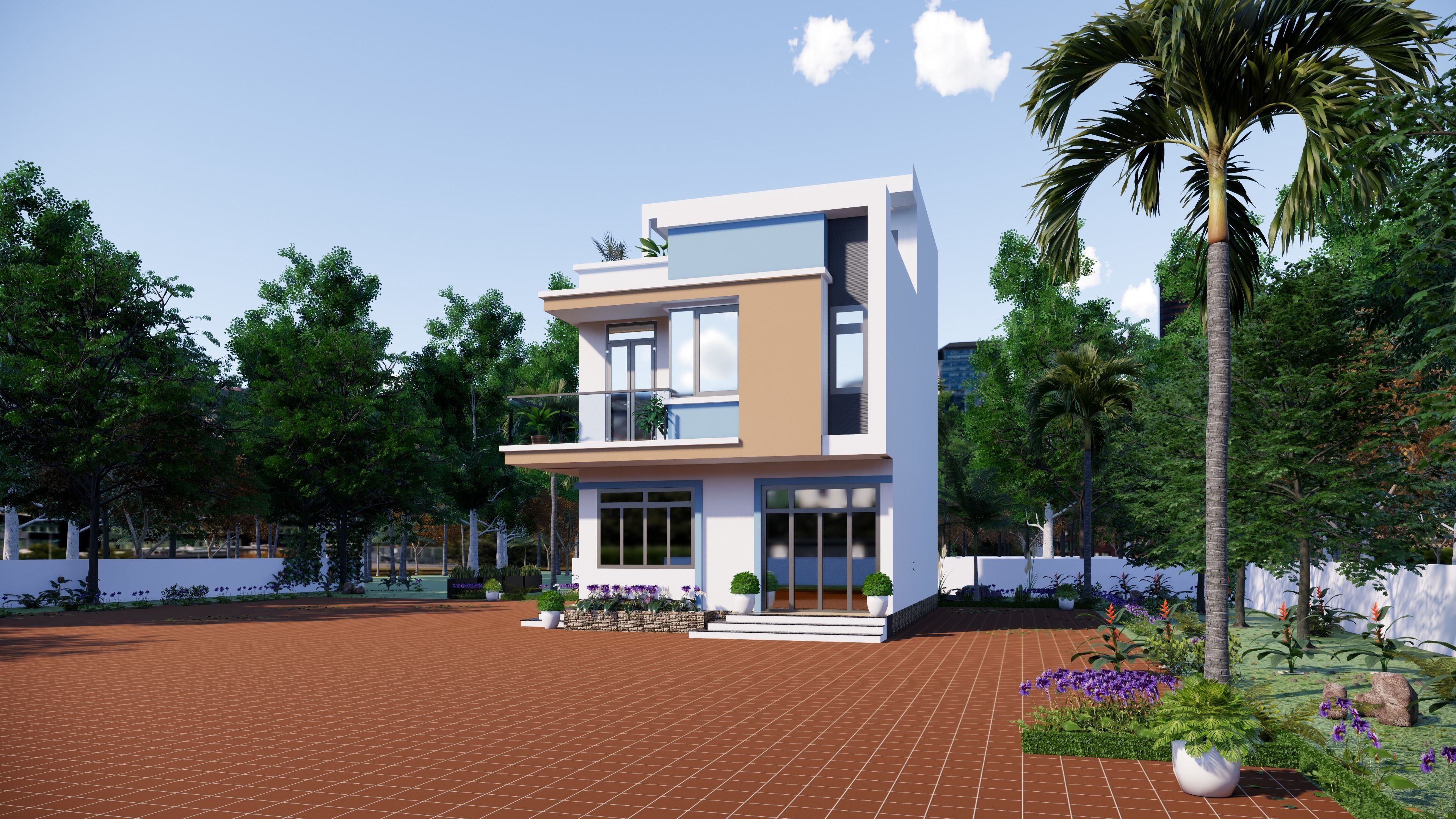 building modern house with two stories 3D model_1
