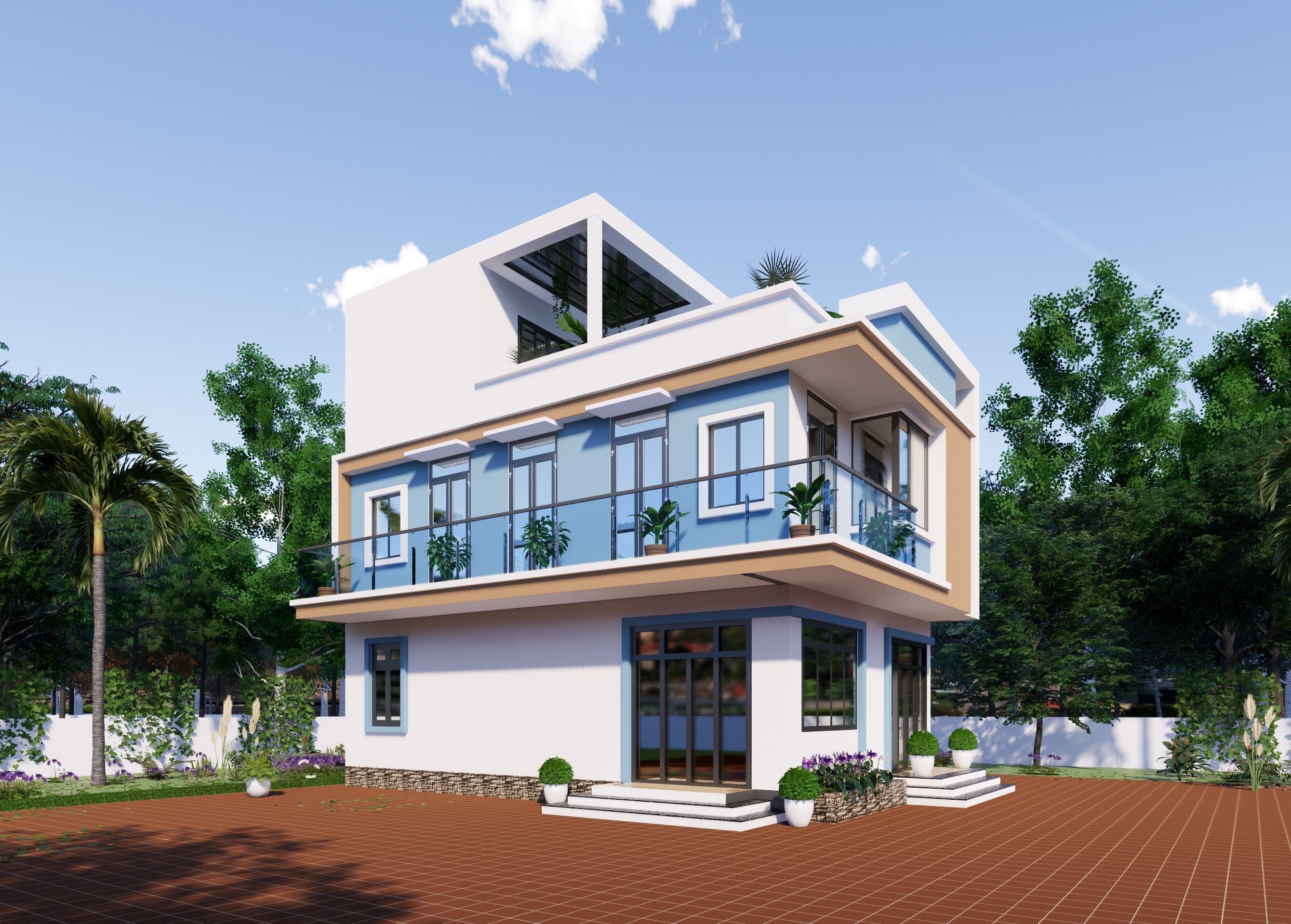 building modern house with two stories 3D model_2