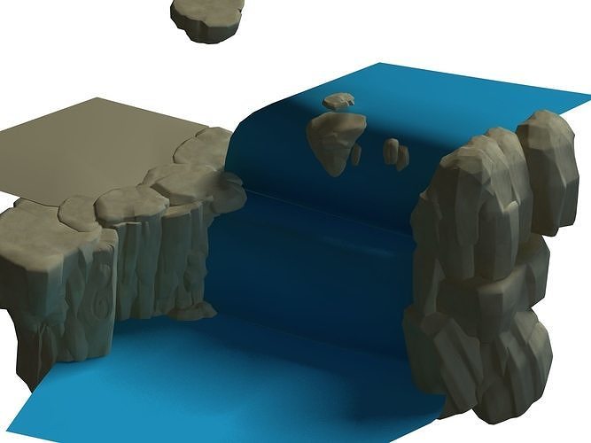 Cartoon forest - river stone waterfall 3D model