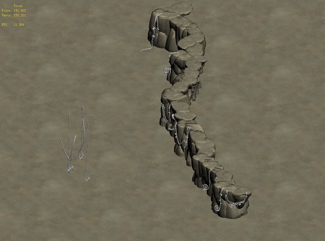 Cartoon forest - stone cliff connection 01 3D model_2