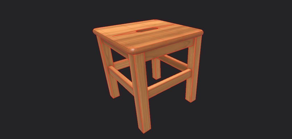 LowStool wooden stool Low-poly 3D model_2