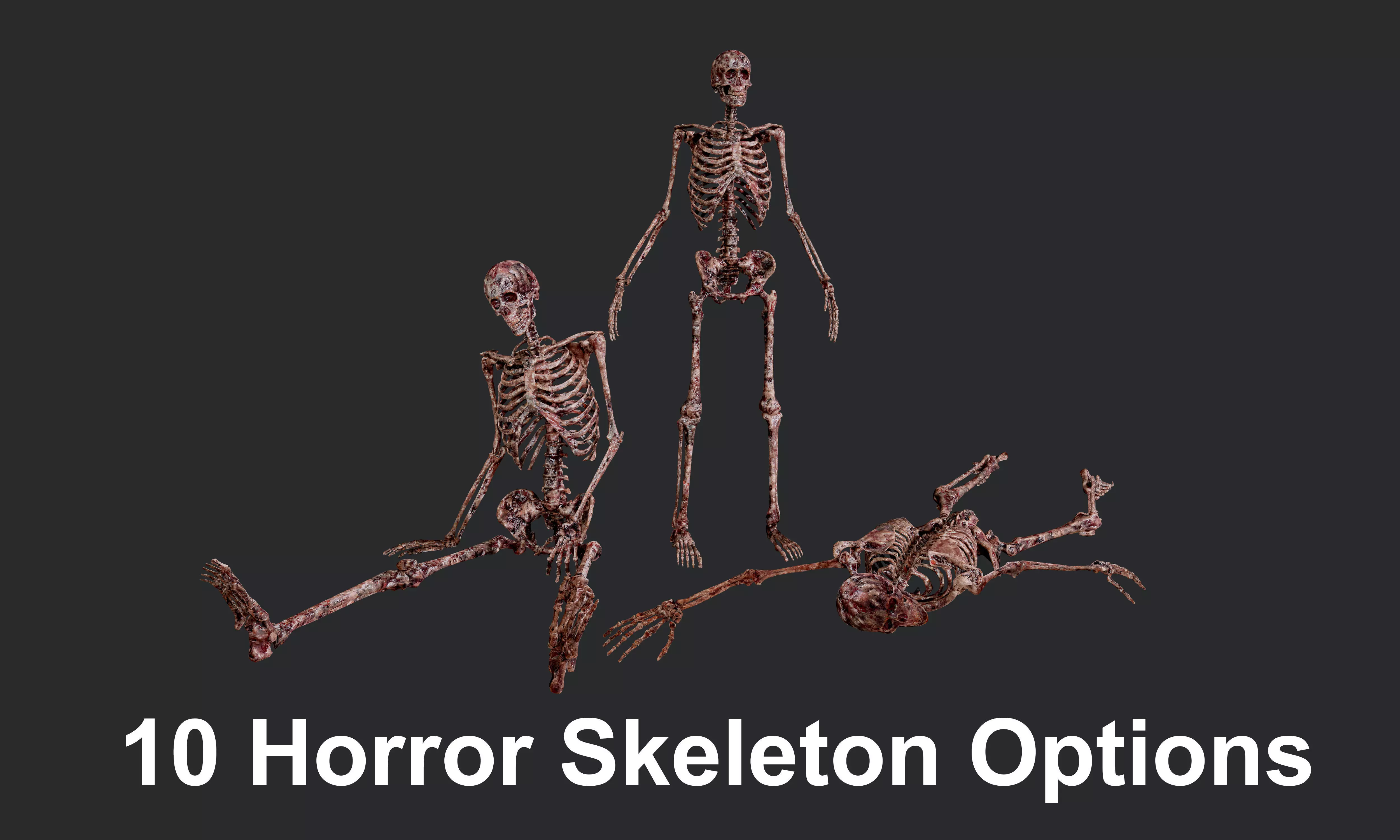 10 Bloody Horror Skeletons Low-poly 3D model_0