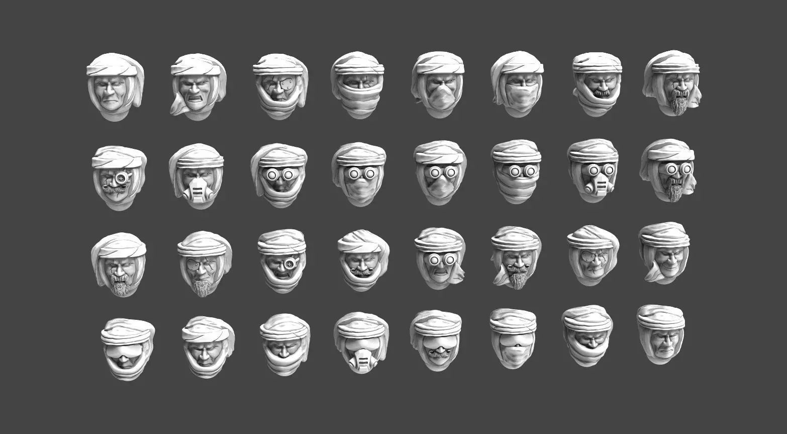 Imperial Soldier Heads with Desert Headgear 3D print model_0