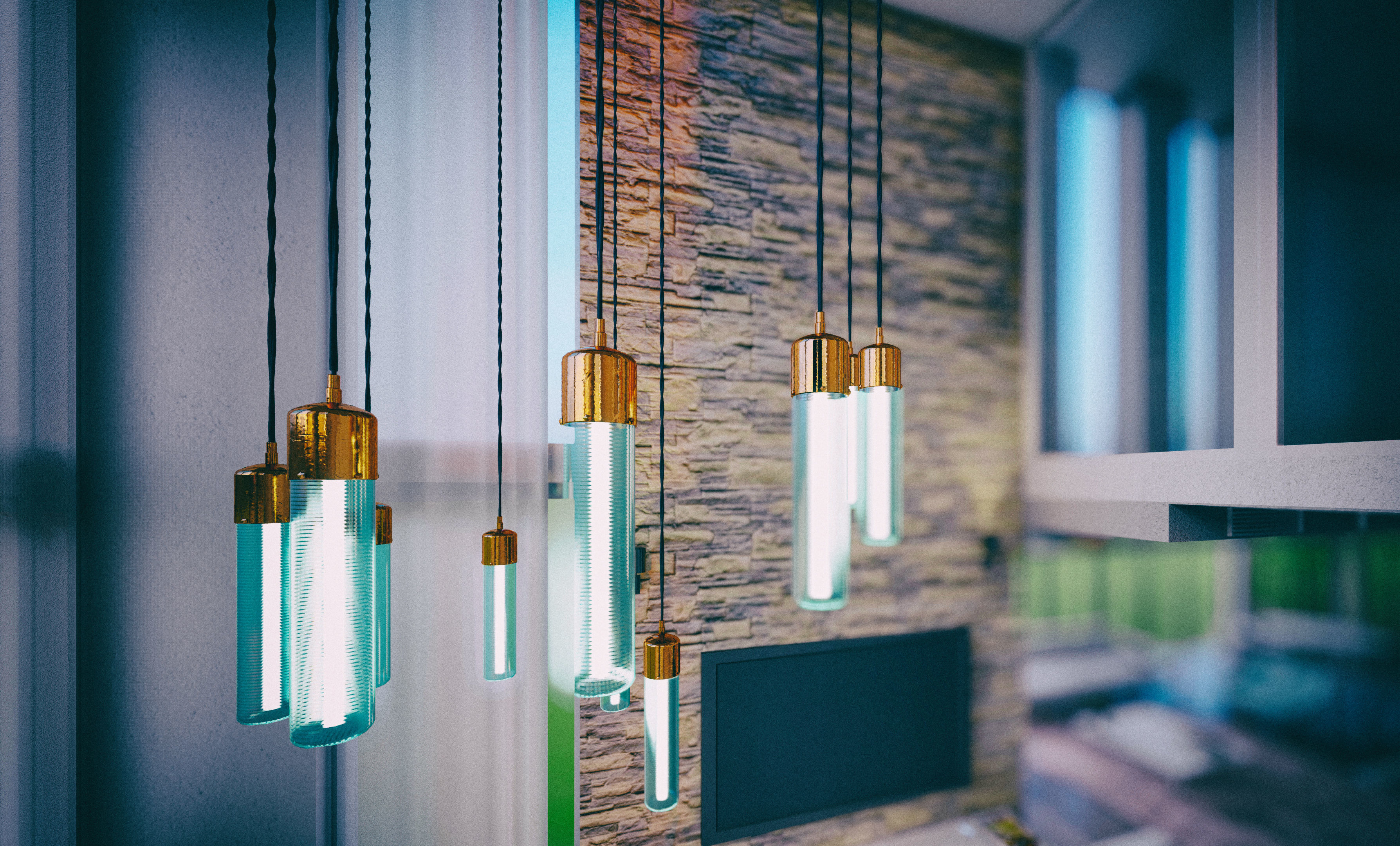 Chandelier for Double Height Loft Lighting 3D model_4