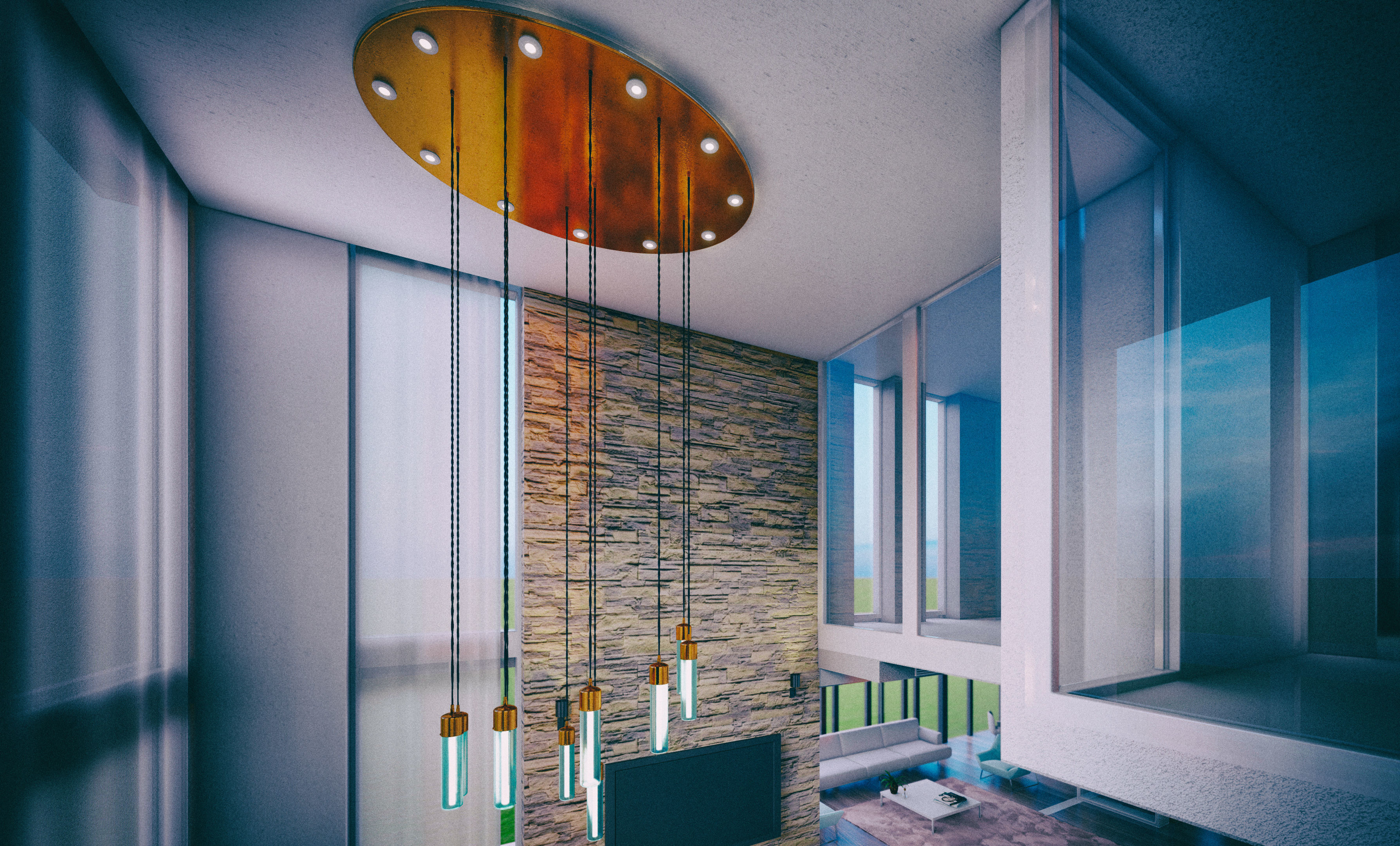 Chandelier for Double Height Loft Lighting 3D model_1