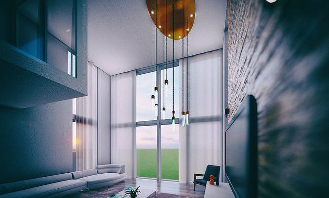 Chandelier for Double Height Loft Lighting 3D model