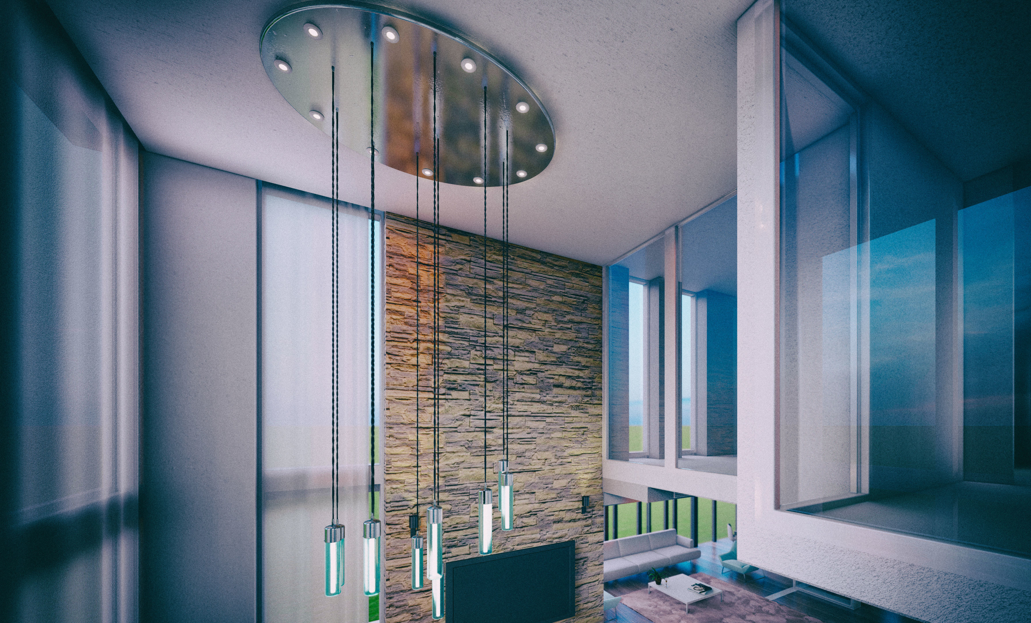 Chandelier for Double Height Loft Lighting 3D model_2