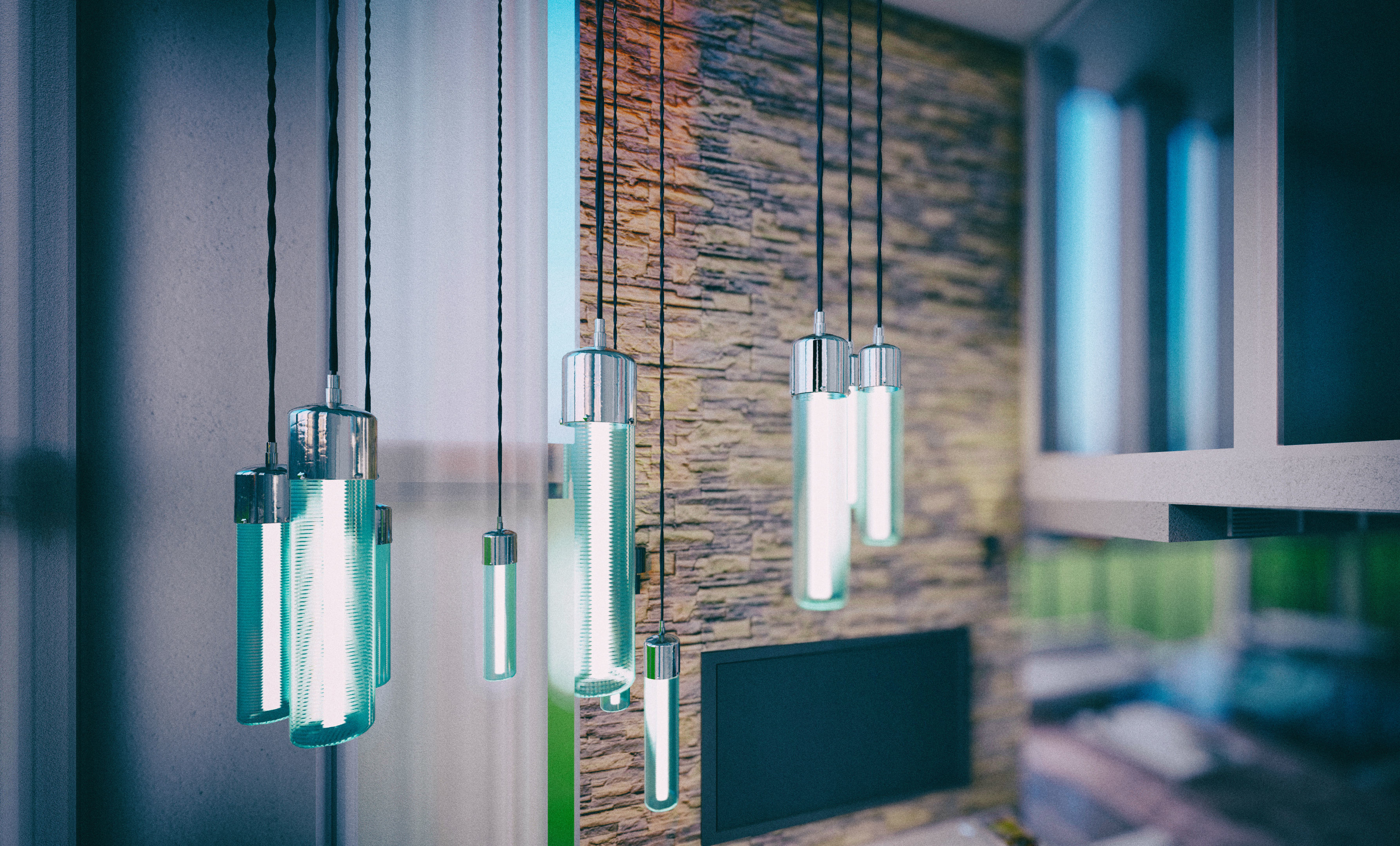 Chandelier for Double Height Loft Lighting 3D model_3