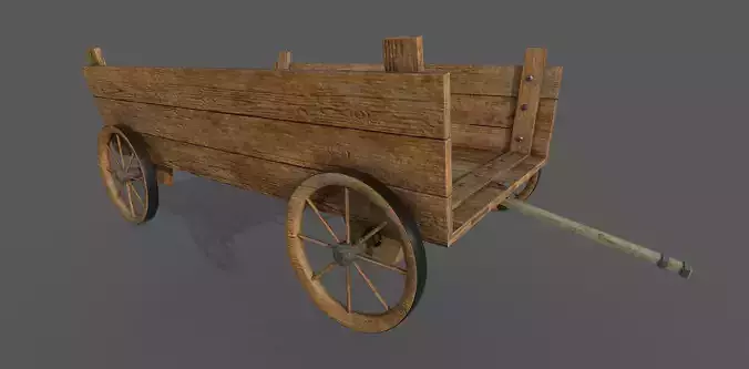 Low-poly wooden wagon 3D model