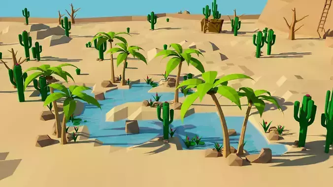Lowpoly Desert Game Environment Assets - Oasi 3d models