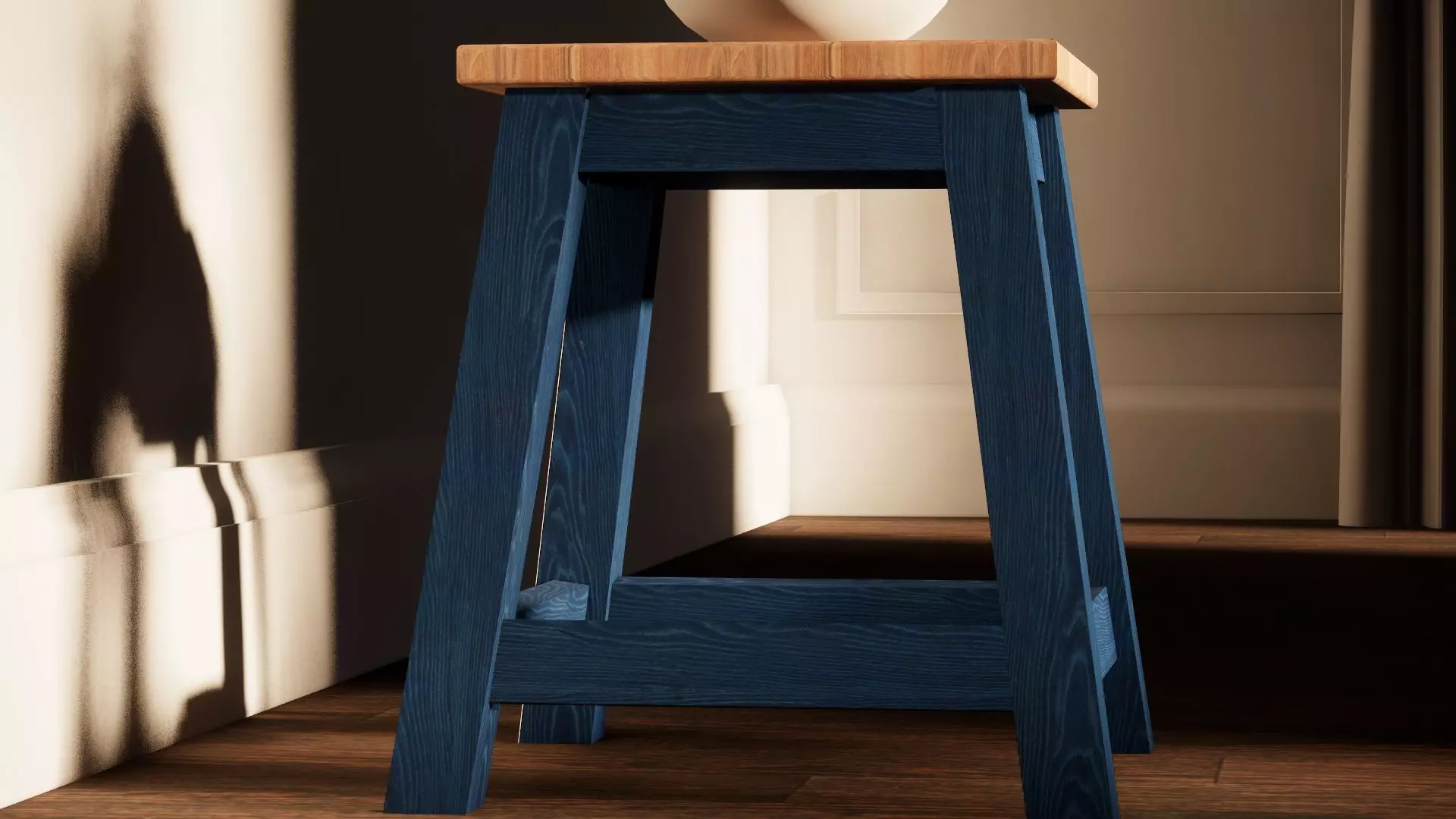 Wooden Table Stool Free 3D model