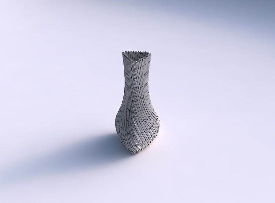 Vase puffy triangle with bent extruded lines 3D print model_5