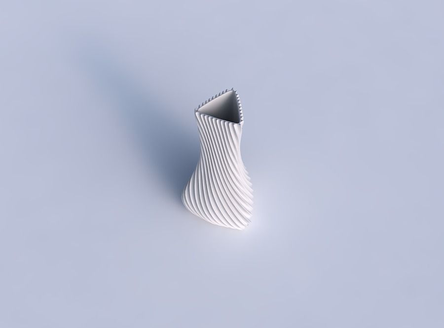Vase puffy triangle with bent extruded lines 3D print model_1