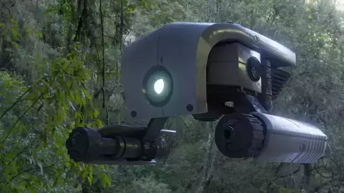 Low-poly drone model robot with light