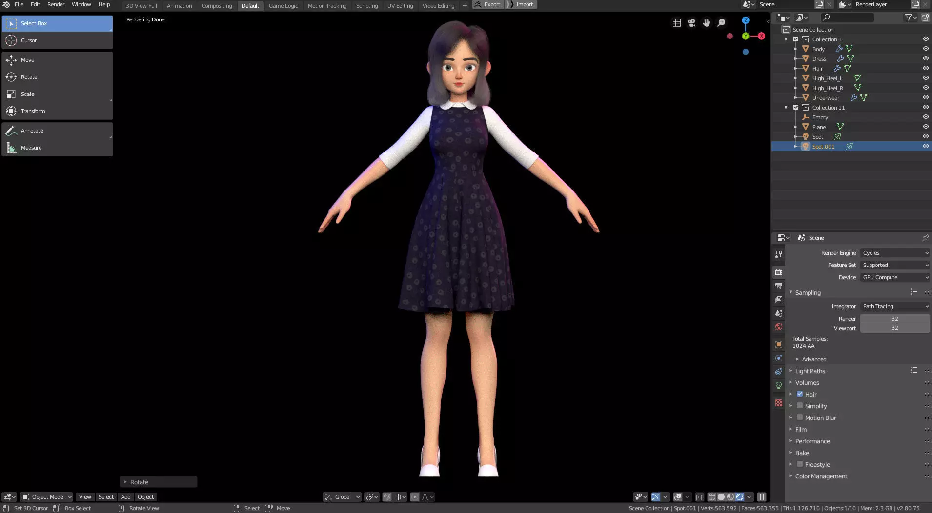 Amy Girl Stylized Character No 5 for Blender Cycles and Eevee 3D model