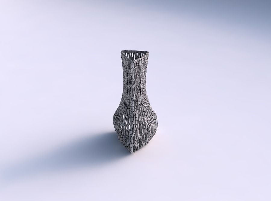 Vase puffy triangle with organic lattice and twisted thickness 3D print model_5