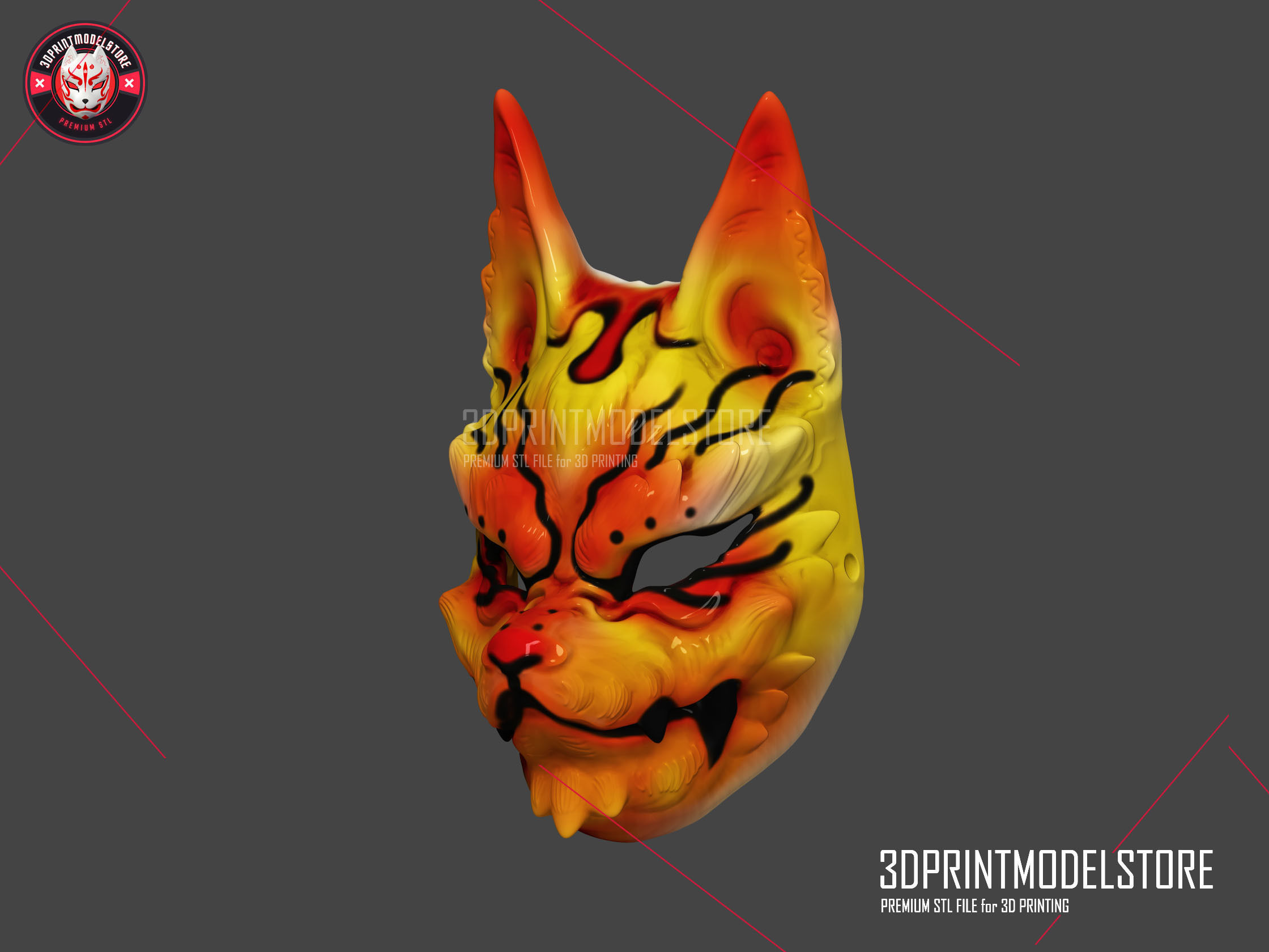 Japanese Kitsune Fox Mask - Tailed Demon  Cosplay Halloween  3D print model_1