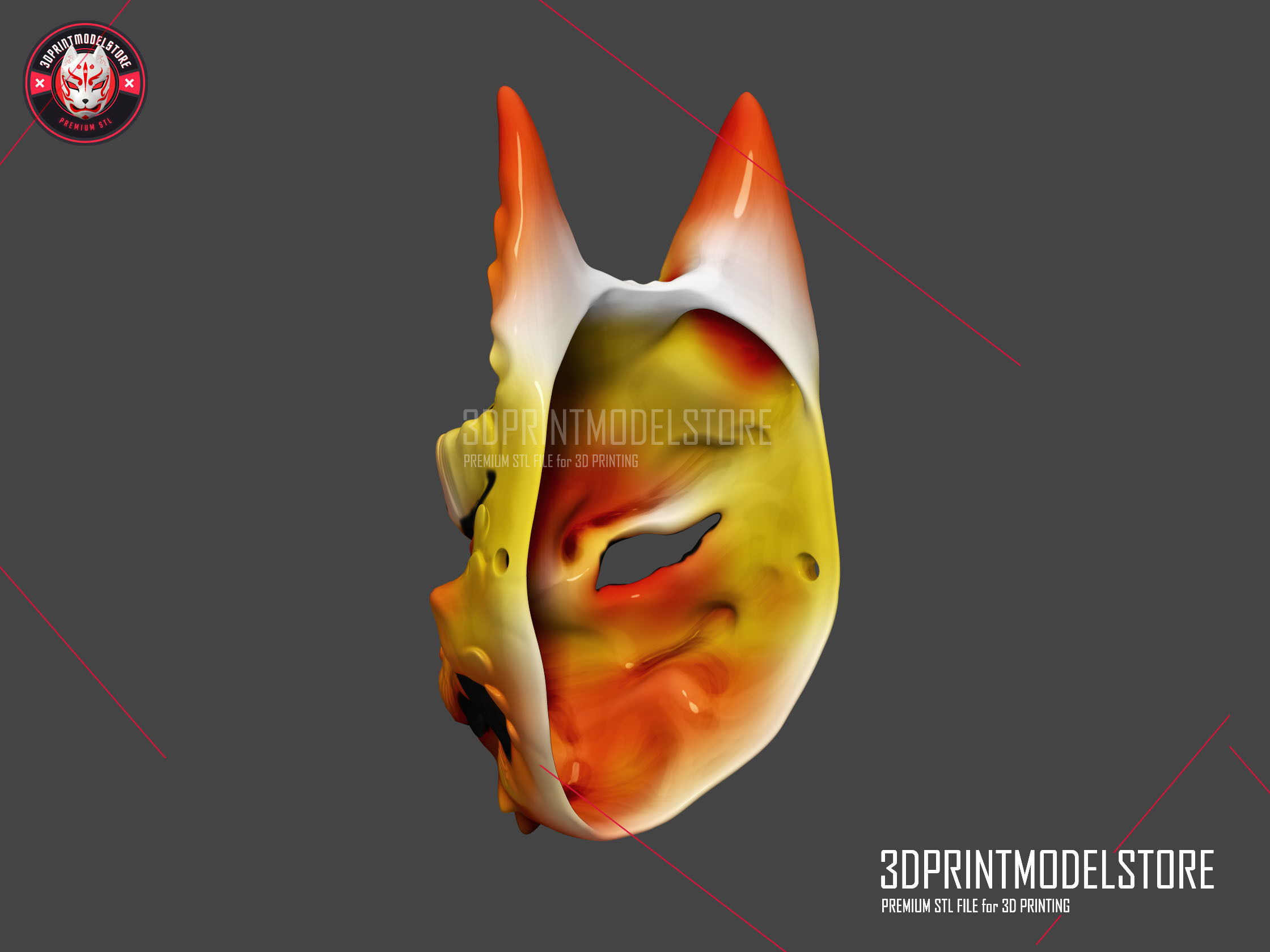 Japanese Kitsune Fox Mask - Tailed Demon  Cosplay Halloween  3D print model_3