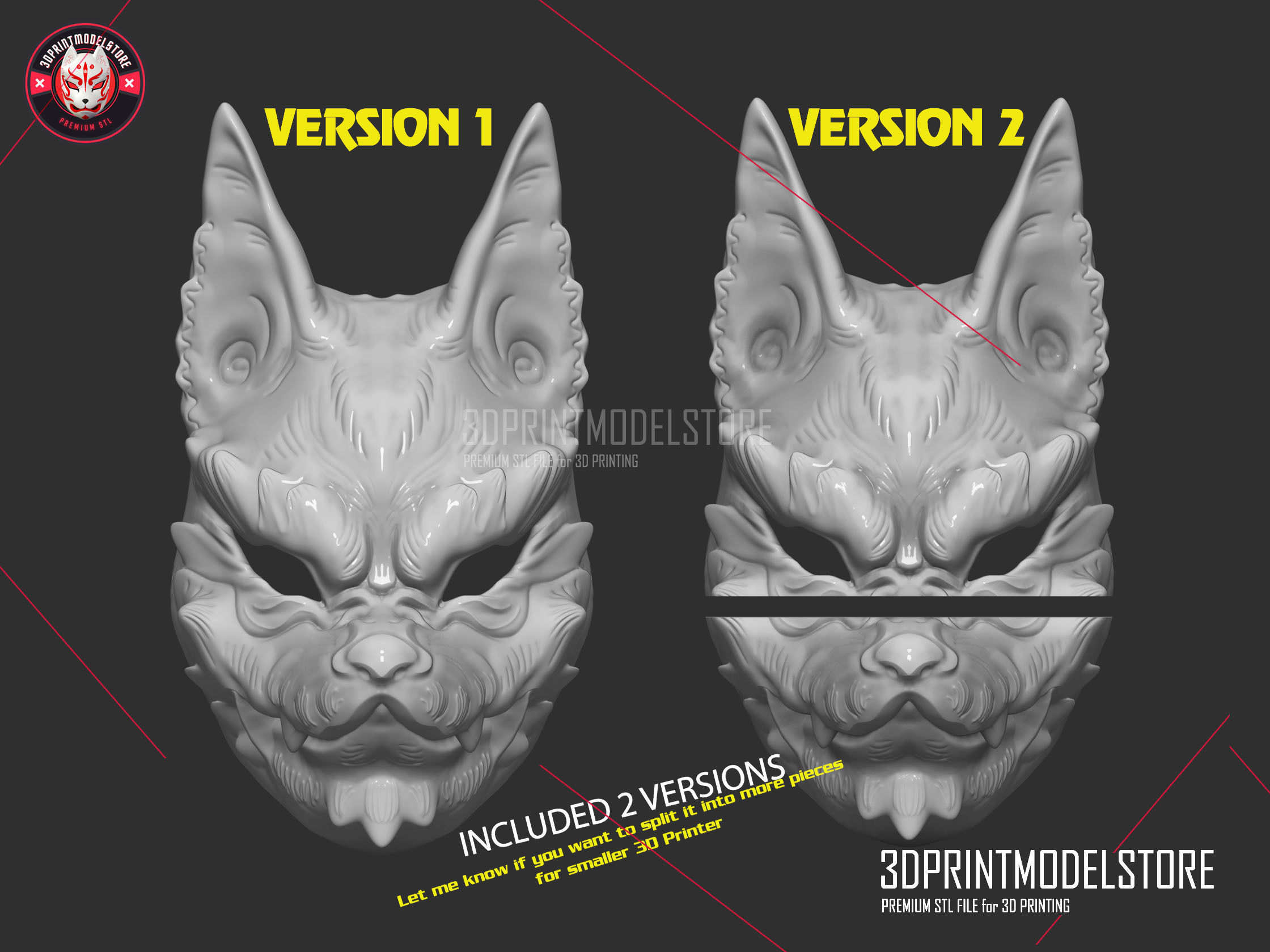 Japanese Kitsune Fox Mask - Tailed Demon  Cosplay Halloween  3D print model_5