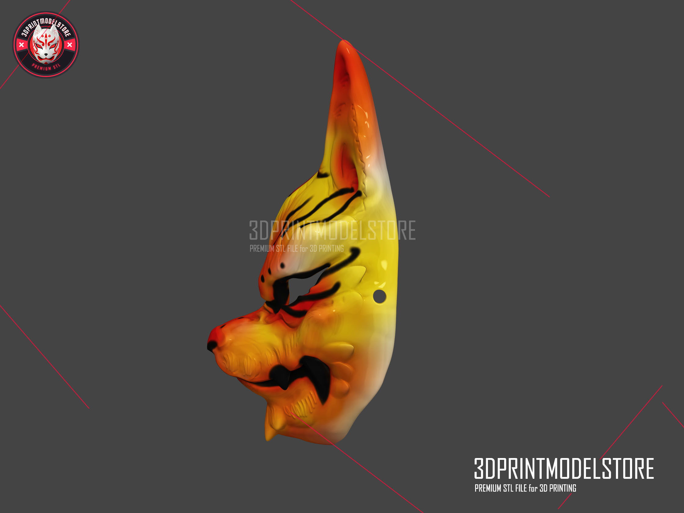 Japanese Kitsune Fox Mask - Tailed Demon  Cosplay Halloween  3D print model_2