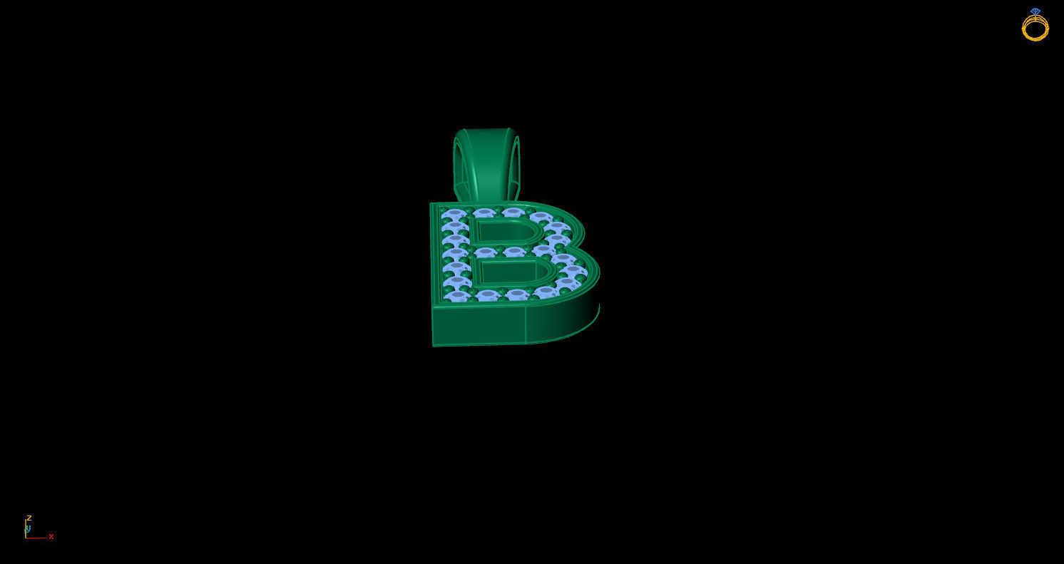Pendant B letter with diamonds 3D print model_6