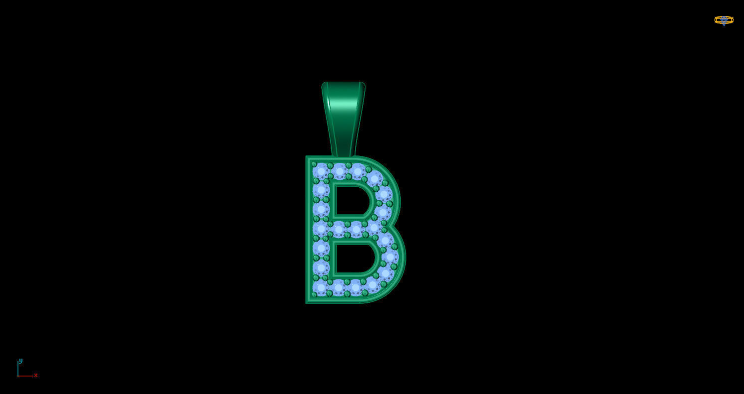 Pendant B letter with diamonds 3D print model_4