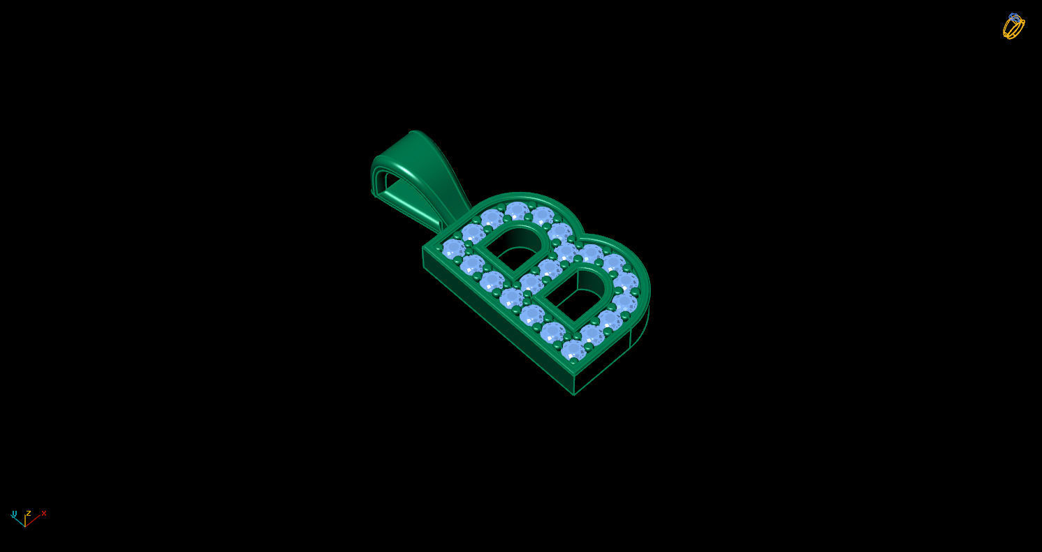 Pendant B letter with diamonds 3D print model_5