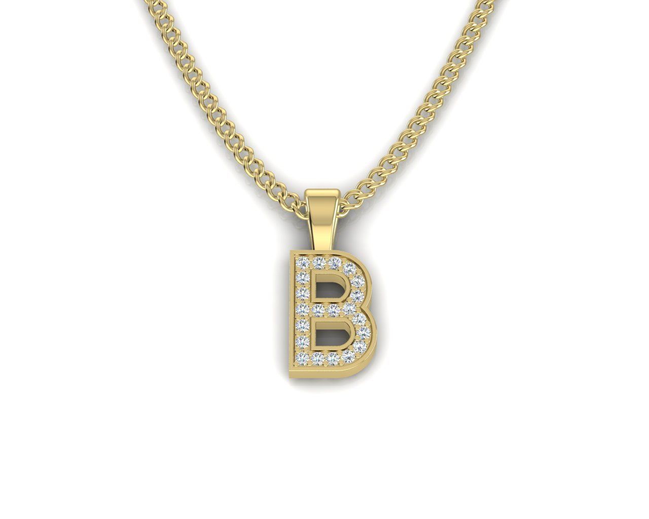 Pendant B letter with diamonds 3D print model_3